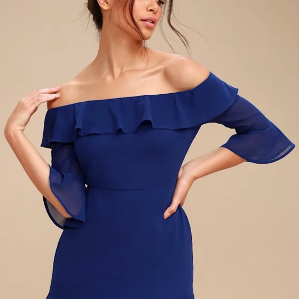 Lulu's Royal Blue Off-Shoulder Dress